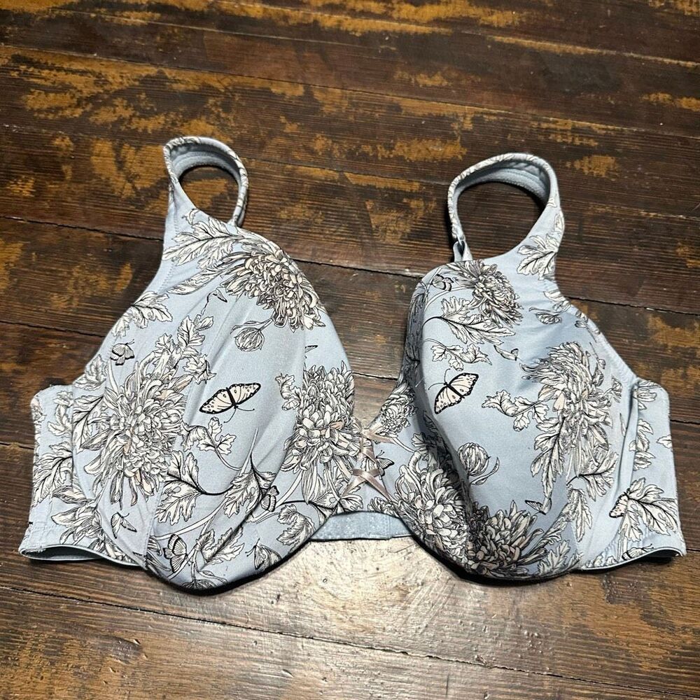 Cacique blue and white floral lightly lined full coverage 42D bra